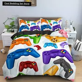 Boys Gamer Bedding Set Cartoon Game Luxury Duvet Cover King Queen Double Comforter Cover Gaming 2/3pcs Polyester Quilt Cover US Queen(228x228cm)