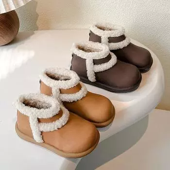 Boys Girls Ankle Boots Round Toe Sweet Kids Warm Boots Suede for Winter 2024 New Fashion Children Short Boots Non-slip Trendy 23 коричневый