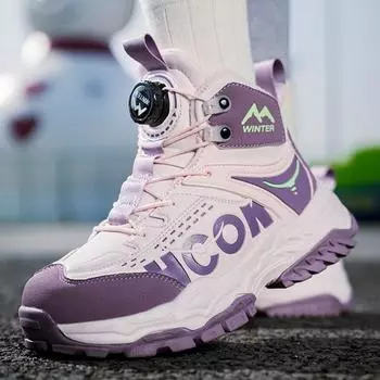 Boys Girls Button Winter Warm Snow Boots High Top Faux Fur Lining Waterproof Ankle Boots Non-Slip Outdoor Shoes Walking Hiking Sports Boots 33