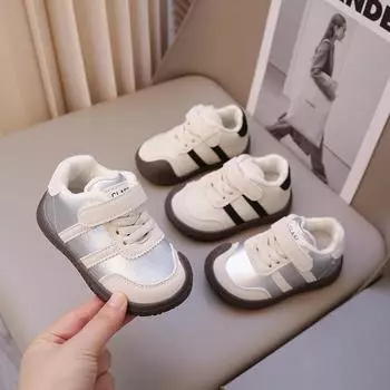 Boys Girls Casual Shoes Toes Capped Anti-kicked Kids Flats Non-slip 2024 New Fashion Children Running Shoes Hook&loop Striped 21 чёрный