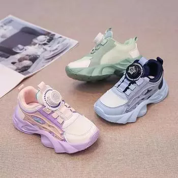 Кроссовки для мальчиков и девочек с вращающимися кнопками, детская повседневная обувь, модная универсальная новинка 2024 года, спортивная обувь для студентов, толстая мягкая подошва 26 синий