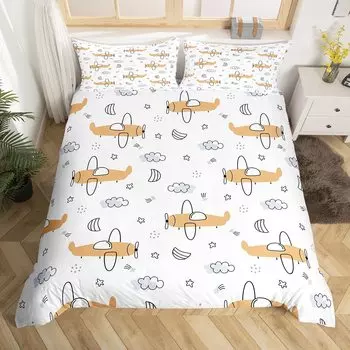 Пододеяльник с изображением мультяшного самолета для мальчиков и детей, радуга, облака, звездное небо, комплект постельного белья для малышей, самолеты, милый белый полиэстер, пододеяльник 70x133cm 2pcs