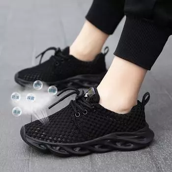 Boys net shoes 2025 new summer mesh breathable shoes children s single mesh hollow medium and older children s sports shoes girls 28 белый