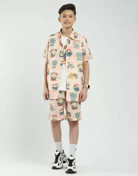 Boys Regular Fit Printed Co-ord Set | Half Sleeve Shirt with Shorts | Casual Co-ord Set for Boys 4-5 YR