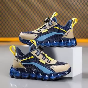 Boys Shoes 2025 New Summer Girls Single Mesh Breathable Rotating Button Medium Older Children s 28 темно-синий