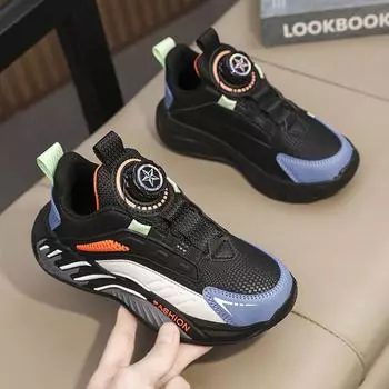 Boys shoes autumn new 2024 student leather breathable rotating buckle children s sports shoes campus white shoes 28