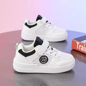 Мальчиковая обувь Детская сетчатая дышащая маленькая белая спортивная обувь для детей среднего и старшего возраста Низкие кеды 28