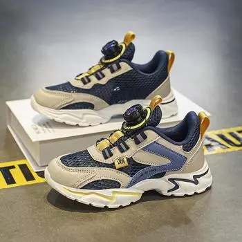 Boys shoes new summer explosion in older children s single mesh breathable mesh shoes boys rotating button children s sports shoes 28 темно-синий