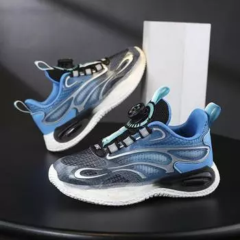 Boys Shoes Sneakers 2025 New Children s Mesh Breathable Middle and Older Children s Rotating Button Running Shoes Shoes 28