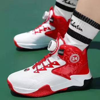 Спортивная обувь для мальчиков, осенняя, новая, вращающаяся пряжка, детская, студенческая, кожаная, противоскользящая, износостойкая, баскетбольная обувь из Купертино 36