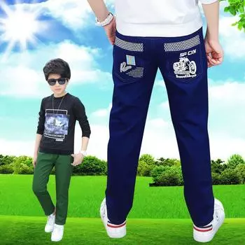 Весенние и осенние хлопковые брюки для мальчиков, средние и большие размеры, детские тонкие повседневные спортивные брюки со средней посадкой 190