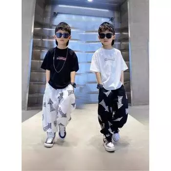 Boys summer loose casual suit middle and large children round neck pullover T-shirt + pants handsome two-piece set 170 белый