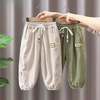 Boys Summer Thin Pants Children s Summer Clothes Loose and Ankle Tied Casual Mosquito Repellent Pants Girls Pants 90 хаки