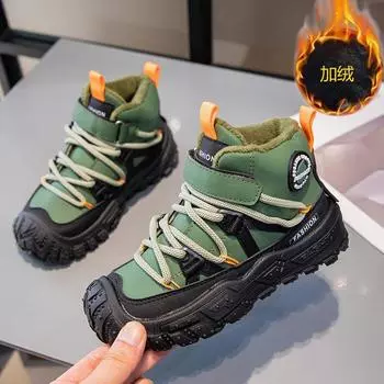 Boys warm snow boots 2024 winter girls foot cover fleece thickened short boots cotton shoes warm shoes soft sole medium and older children 27 чёрный