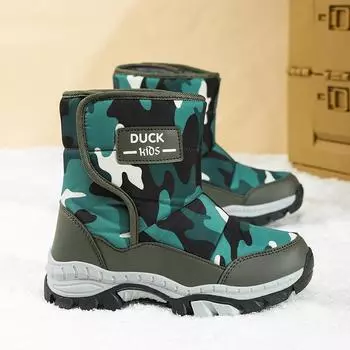 Boys Winter Boots Girls Snow Boots Children Kids Black Green Camouflage Cotton-padded Shoes Warm Boots with Fur EU: 31 розовый