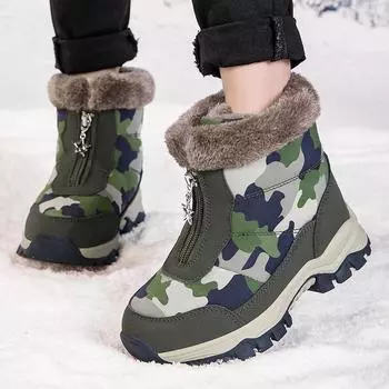 Boys Winter Boots Girls Snow Boots Children Kids Students School Camouflage Green Outdoor Warm Boots with Fur EU: 38 зелёный