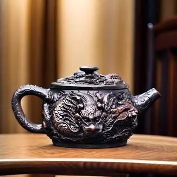 Божественный дракон Фиолетовый Керамика Винтажный чайник Резной чайник Кунг-фу Одиночный чайник Устройство для приготовления чая Пуэр Чайные наборы Китайский чайник