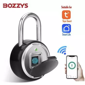 BOZZYS Tuya Fingerprint Lock Household Lock Мобильный пульт дистанционного управления Разблокировка Bluetooth Электронный замок из цинкового сплава Водонепроницаемый чёрный