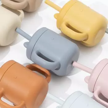 BPA Free Safe Baby Cup Drinking Training Cartoon Shape Cup Baby Silicone Sippy Cups With Straw For Toddler Baby Items