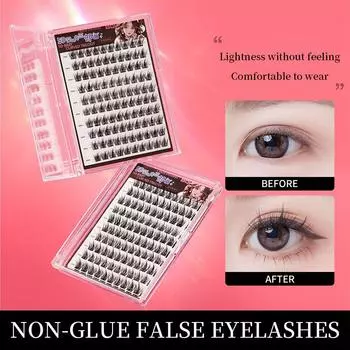 BQI 5D женские накладные ресницы без клея, одиночные пучковые сегментированные натуральные ресницы большого объема