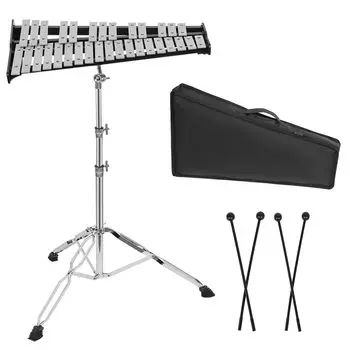 BQKOZFIN 32 Sound Glockenspiel Orff Музыкальный инструмент Настольный Glockenspiel 4 молотка Подставка с футляром для хранения для школы Регулируемая высота серебряный