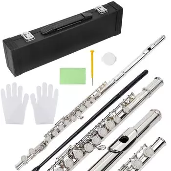 BQKOZFIN Флейта 16 отверстий C Key Beginner Set Деревянный духовой инструмент Медно-никелевый посеребренный духовой оркестр Набор для начинающих 16 отверстий C Key Flute Practice Lover