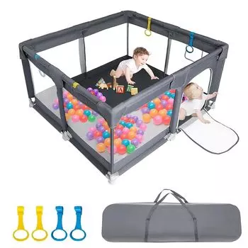 BQKOZFIN манеж 120x120x66 см квадратный компактный с дверью большой игровой двор детский манеж противоскользящий присоска сетчатого типа можно мыть в комплекте с сумкой для хранения