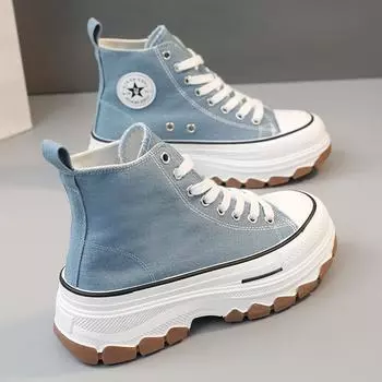 BR302 Женские высокие парусиновые туфли - Лето 2023: Дышащие, на толстой подошве, увеличивающие высоту, универсальные классические белые кроссовки 41 белый