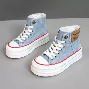 Br616 парусиновые туфли женские осенние высокие дышащие на толстой подошве увеличивающие рост универсальные и износостойкие классические туфли 35 светло-синий