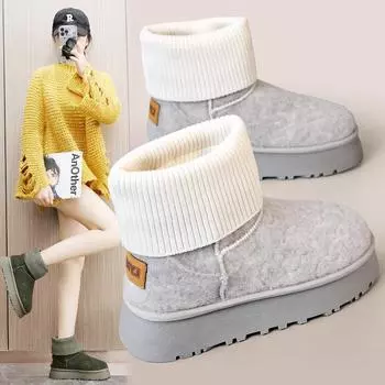 BR9981 2024 Women s Korean Mid-Cut Snow Boots: Velvet-Lined, Solid Color, Warm & Casual 39 чёрный