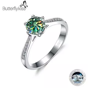 BR настоящее серебро 925 пробы 1,0 карат муассанит кольцо для женщин круглый блестящий бриллиант пасьянс свадебные обручальные кольца ювелирные изделия 5 белый