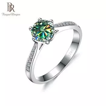 BR Настоящее серебро 925 пробы 2,0 карата, кольцо с муассанитом для женщин, круглые блестящие бриллиантовые пасьянсы, свадебные обручальные кольца, ювелирные изделия 5 белый