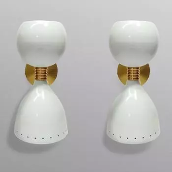 Бра середины 1950-х годов - настенный светильник на 2 лампочки - латунный настенный светильник в форме колокола-конуса(Многоцветный, набор из 2 шт.)