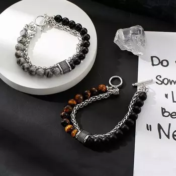 Bracelets beads ideas Bracelets Men Beads Bracelets for men Double layered bracelet Natural Black obsidians 20cm зелёный