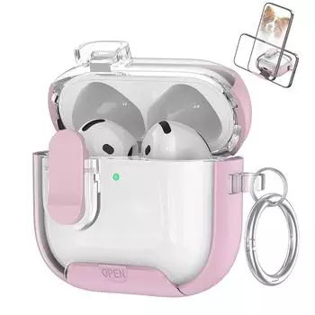 Bracket Airpods4 Earphone Case Transparent Lock for Apple Headset Protective Cover Soft Automatic Bounce Cover Switch AirPods Pro2 Earphone Case Lock Airpods pro Pink [Spring Cover + bracket + Hook]]