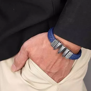 Braclet Hand Chain Punk Demon Bullet Blue Leather Bracelet Men Male Mens Bracelets 165mm синий