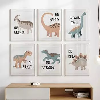 Брахиозавр T-Rex динозавр Юрского периода Радуга Солнце настенное искусство печать на холсте живопись образовательные плакаты фотографии декор для детской комнаты для мальчиков 21cm30cm NoFrame
