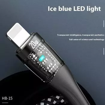 Braided 60W Transparent Cable Android To Android Fast Charging Data Cable Type-c HB-15 Type-c head чёрный