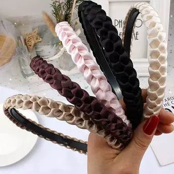 Плетеная повязка на голову для женщин и девочек, эластичные повязки для волос, нескользящие, модные, плетеные, обручи для волос, женские аксессуары для волос, головные уборы розовый