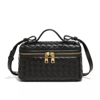 Braided Leather Fancy One Shoulder Box Bag Black