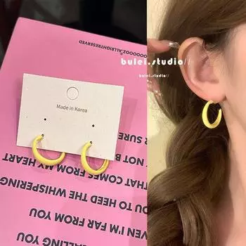 Brailei Hand-Made Dopamine Contrast Color Earrings Women Niche Children s Earrings No Pierced Ear Clip Ear Ring Ear Studs Earrings Lemon yellow 925 silver needle