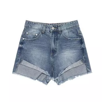 [Brand Big Sale] Plusoneone + Fashion Sexy Wind Curling Design Summer Casual Denim Shorts Hot Pants Cowboy Blue M