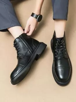 Brand Business Men s Boots British Style Lace Up High Top Formal Boots Fashion Leather Ankle Boot Designer Wedding Chelsea Boots 38 чёрный