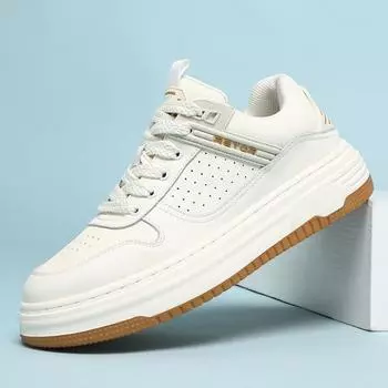 Brand Casual Breathable Mens Shoes Leather Luxury Comfortable Sneakers New Arrival Male All-match Flats Classic Skate Shoes Men 38 белый