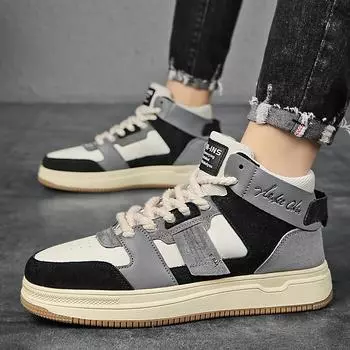 Brand Casual Sneakers Men High-Top Skateboarding Shoes Male Fashion Non-Slip Comfortable Flat Vulcanize Shoes Student 39 зелёный