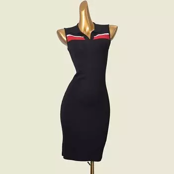 Brand Cut the Tag off Short dress Western Style Color Matching Polo Collar Sleeveless Knitted Hip Skirt Fashion Ice Silk Slim dress Black (Red) XL