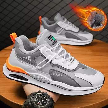 Brand Design Autumn Winter Plush Warm Men S Casual Sneakers Fashion Chunky Dad Shoes Trendy Handsome Boys Sports Running Shoes 39 чёрный