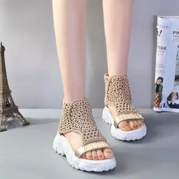 Brand Design Ladies Wedges Heels Sandals Fashion Solid Zip Hollow Platform Sandals Women 2024 Casual Party Daily Woman Shoes 35 серый