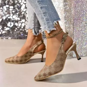 Brand Designer High Heels Sandals Women 2024 Summer Pointed Toe Ankle Straps Pumps Woman Plus Size 42 Thin Heeled Party Shoes 36 хаки