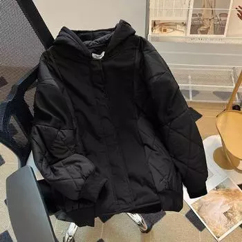 Brand Discount Women s Clothing Export 2024 Winter Diamond Lattice Black Hooded Cotton Jacket Female Patchwork Padded Jacket Tide Black 500 pieces from 79 yuan